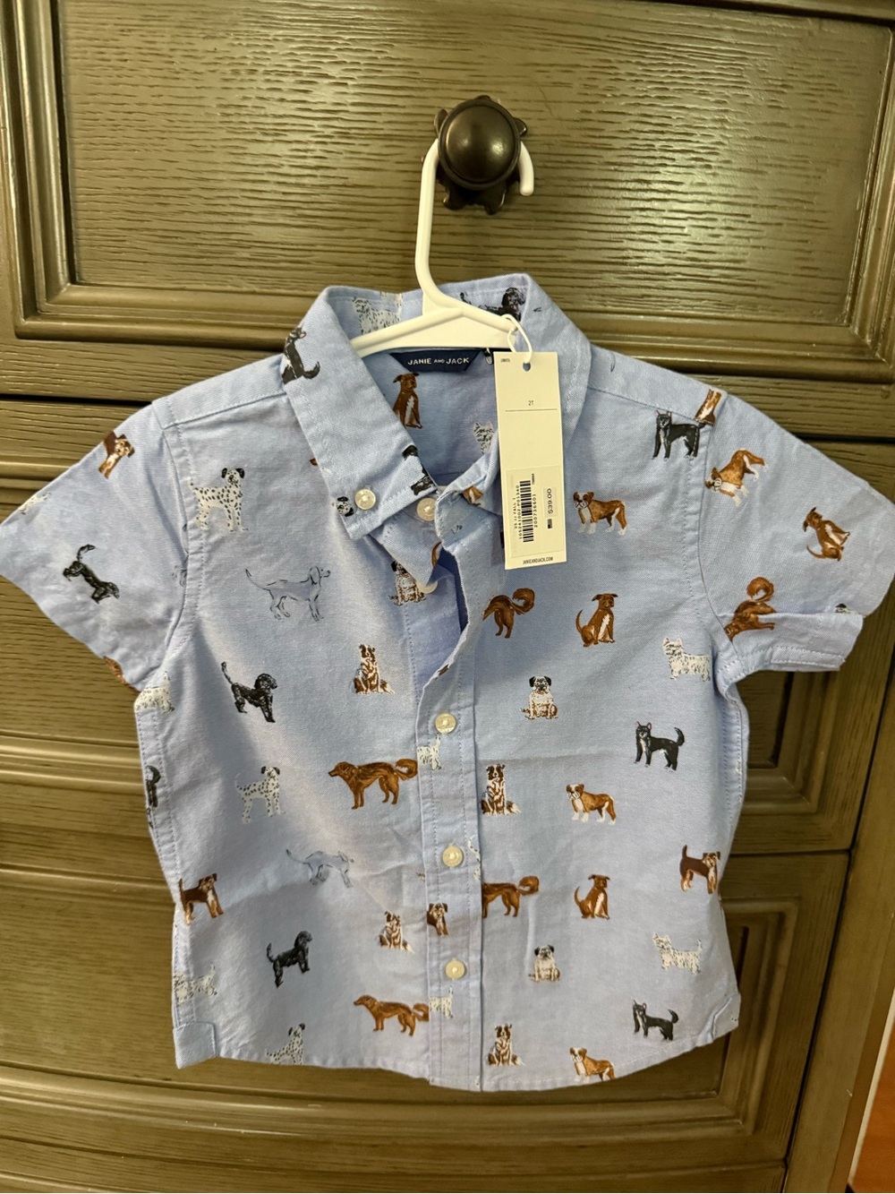 Janie and Jack Light Blue Short-Sleeve Button-Down Shirt with Dog Print